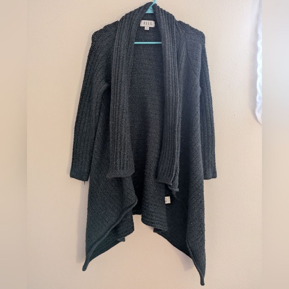 Elle Women's Sparkling Tinsel Charcoal Open Front Cardigan